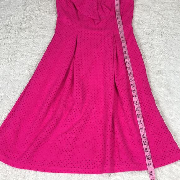 Eliza J Bright Pink Ruffle Fit & Flare Pleated Flowy Dress Barbiecore Cocktail - Picture 10 of 10